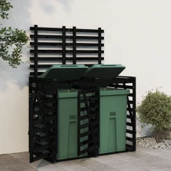 Produits Ménagers-vidaXL Abri pour poubelle double sur roulettes noir bois massif de pin Pin noir