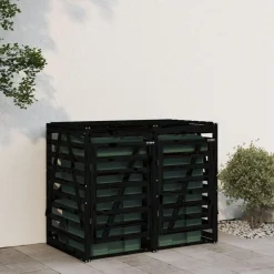 Produits Ménagers-vidaXL Abri pour poubelle double sur roulettes noir bois massif de pin Pin noir