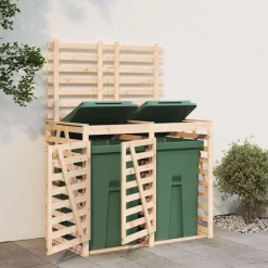 vidaXL Abri pour poubelle double sur roulettes bois massif de pin