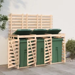 Produits Ménagers-vidaXL Abri pour poubelle triple sur roulettes bois massif de pin Pin naturel