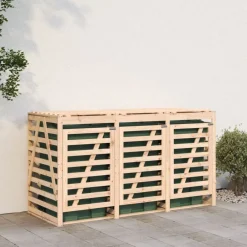 Produits Ménagers-vidaXL Abri pour poubelle triple sur roulettes bois massif de pin Pin naturel