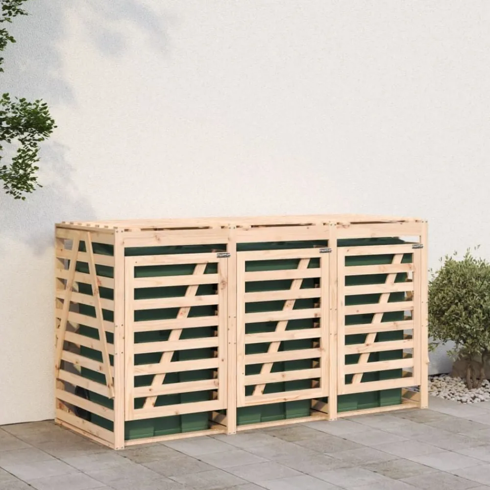 Produits Ménagers-vidaXL Abri pour poubelle triple sur roulettes bois massif de pin Pin naturel