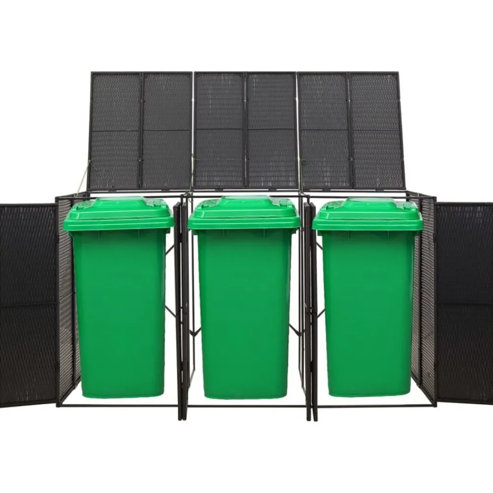 Produits Ménagers-vidaXL Abri pour poubelle triple 207x80x117 cm Résine tressée Noir