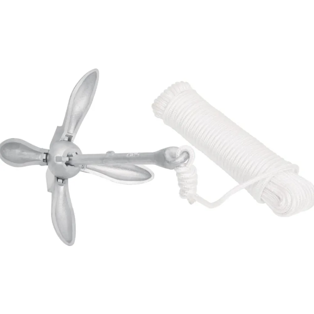 vidaXL Ancre pliable avec corde argenté 8 kg fonte galvanisée à chaud