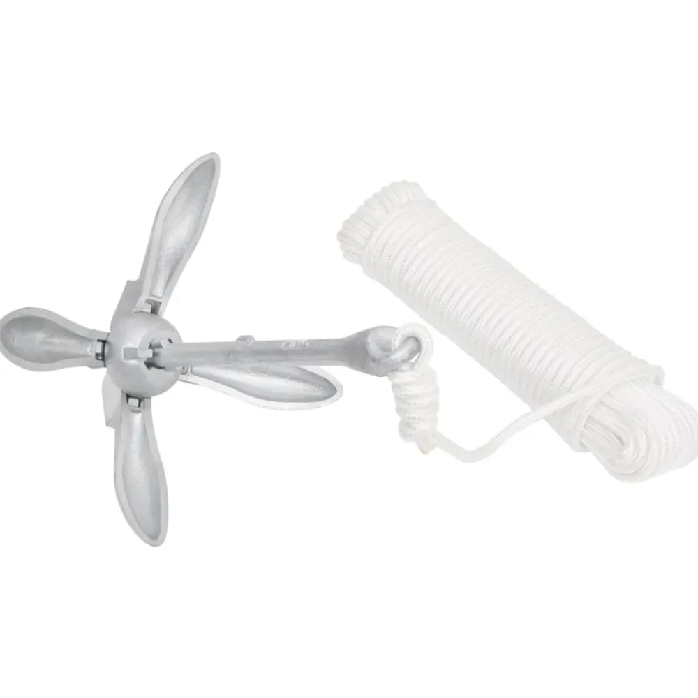 vidaXL Ancre pliable avec corde argenté 4 kg fonte galvanisée à chaud