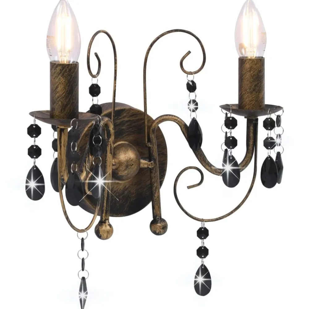 Luminaires-vidaXL Applique murale à perles antique 2 ampoules E14 Noir