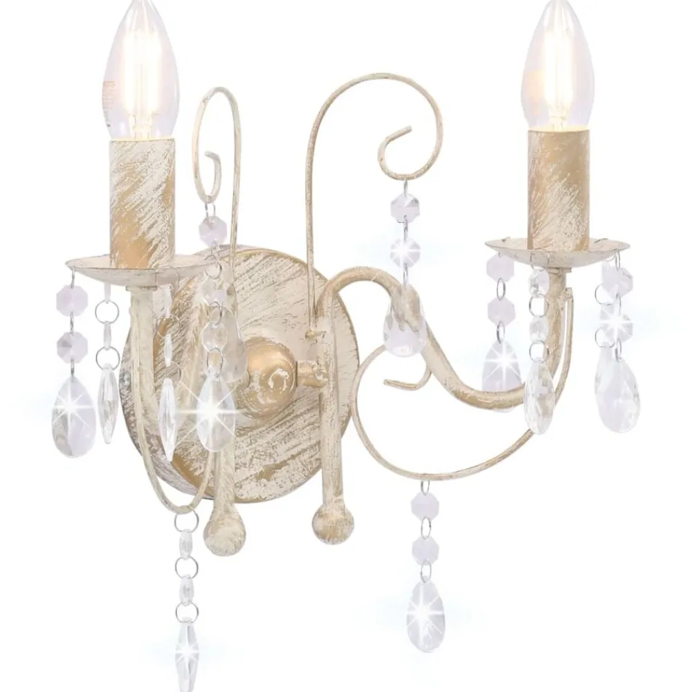 Luminaires-vidaXL Applique murale à perles antique 2 ampoules E14 Blanc