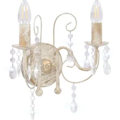 Luminaires-vidaXL Applique murale à perles antique 2 ampoules E14 Blanc