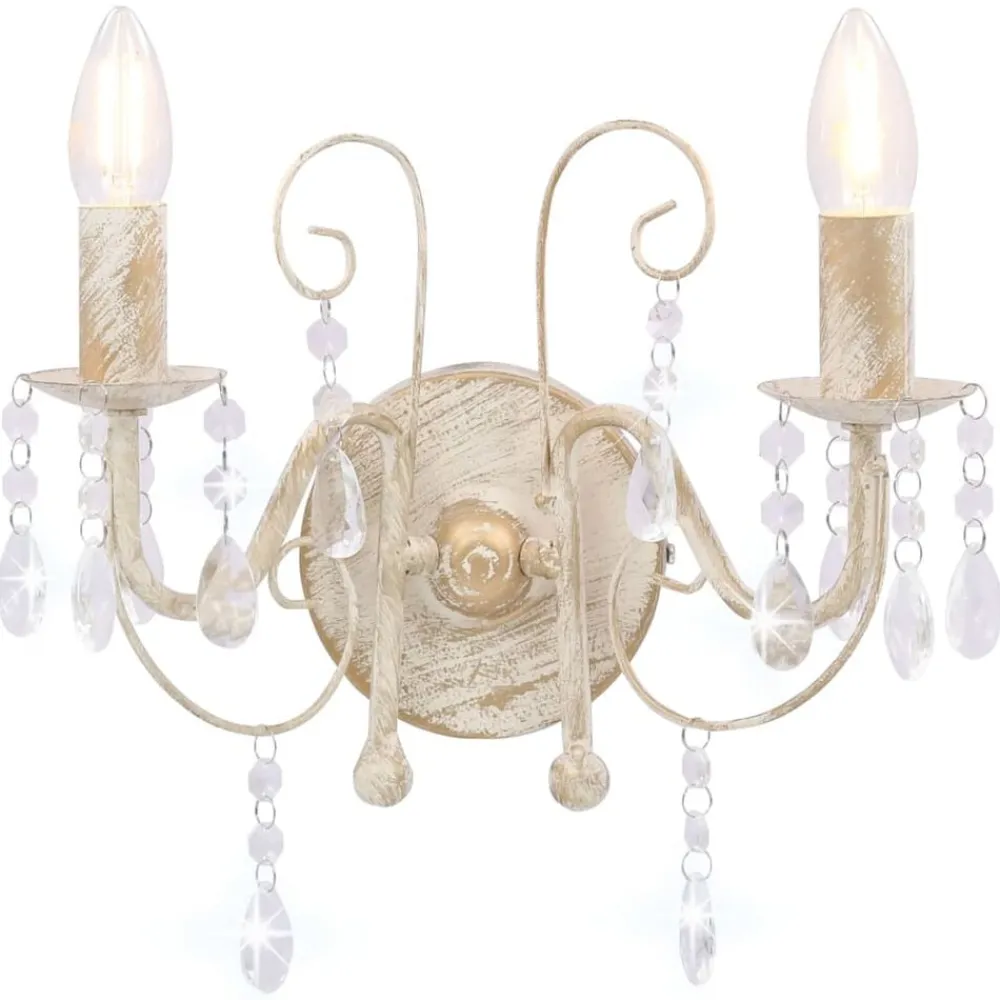 Luminaires-vidaXL Applique murale à perles antique 2 ampoules E14 Blanc