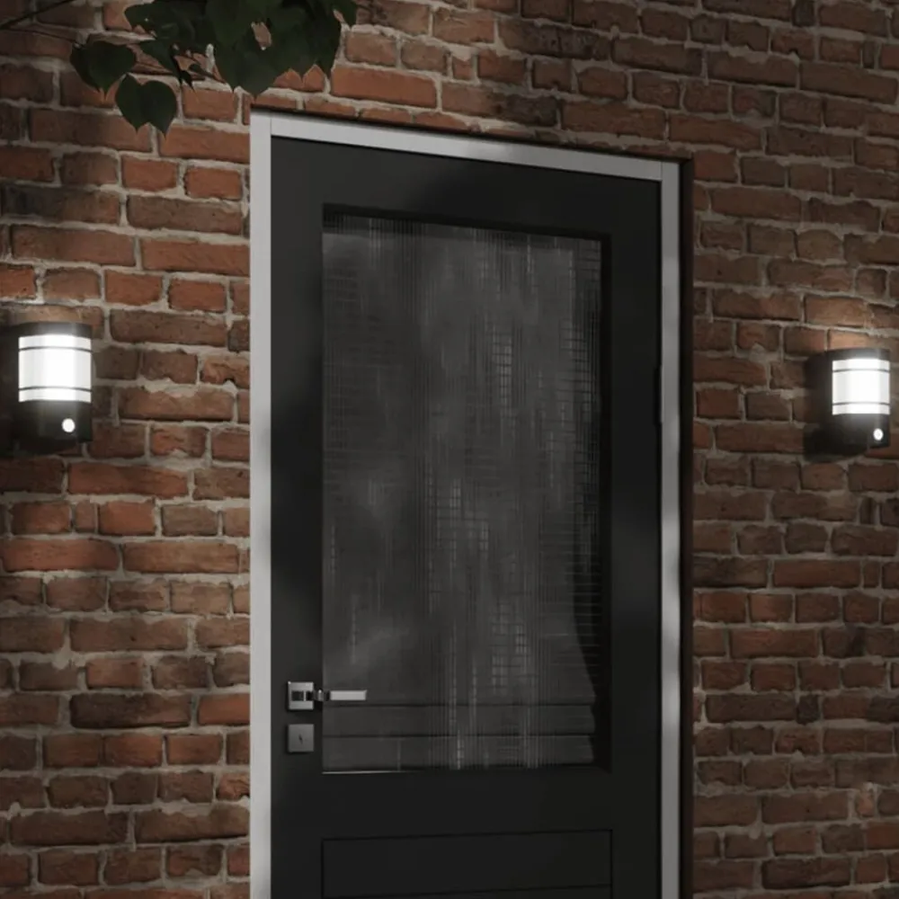 Luminaires-vidaXL Appliques murales d'extérieur et capteurs 2pcs acier inoxydable Noir