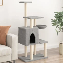 Articles Pour Animaux De Compagnie-vidaXL Arbre à chat avec griffoirs en sisal 131 cm Gris clair