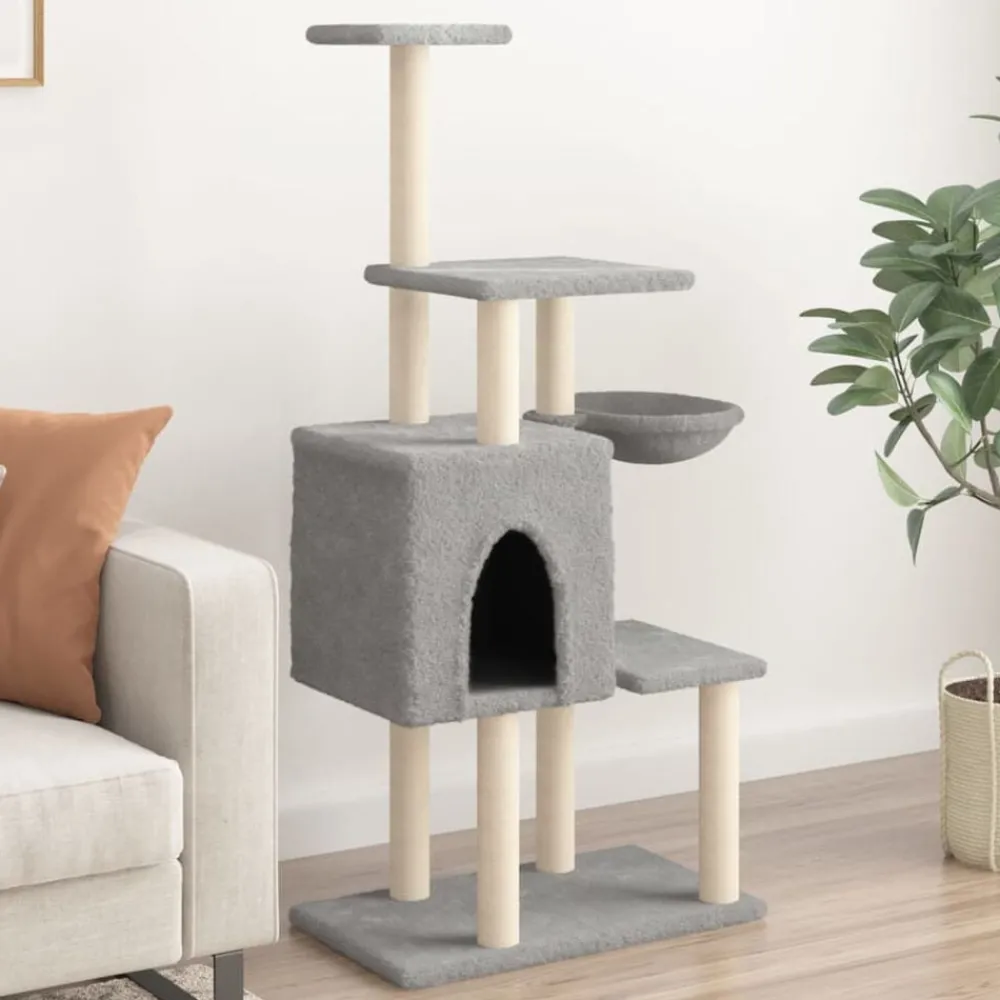 Articles Pour Animaux De Compagnie-vidaXL Arbre à chat avec griffoirs en sisal 131 cm Gris clair