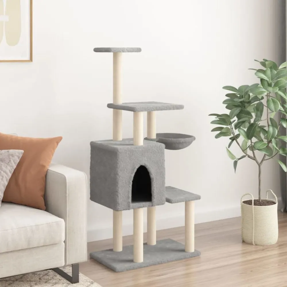 Articles Pour Animaux De Compagnie-vidaXL Arbre à chat avec griffoirs en sisal 131 cm Gris clair