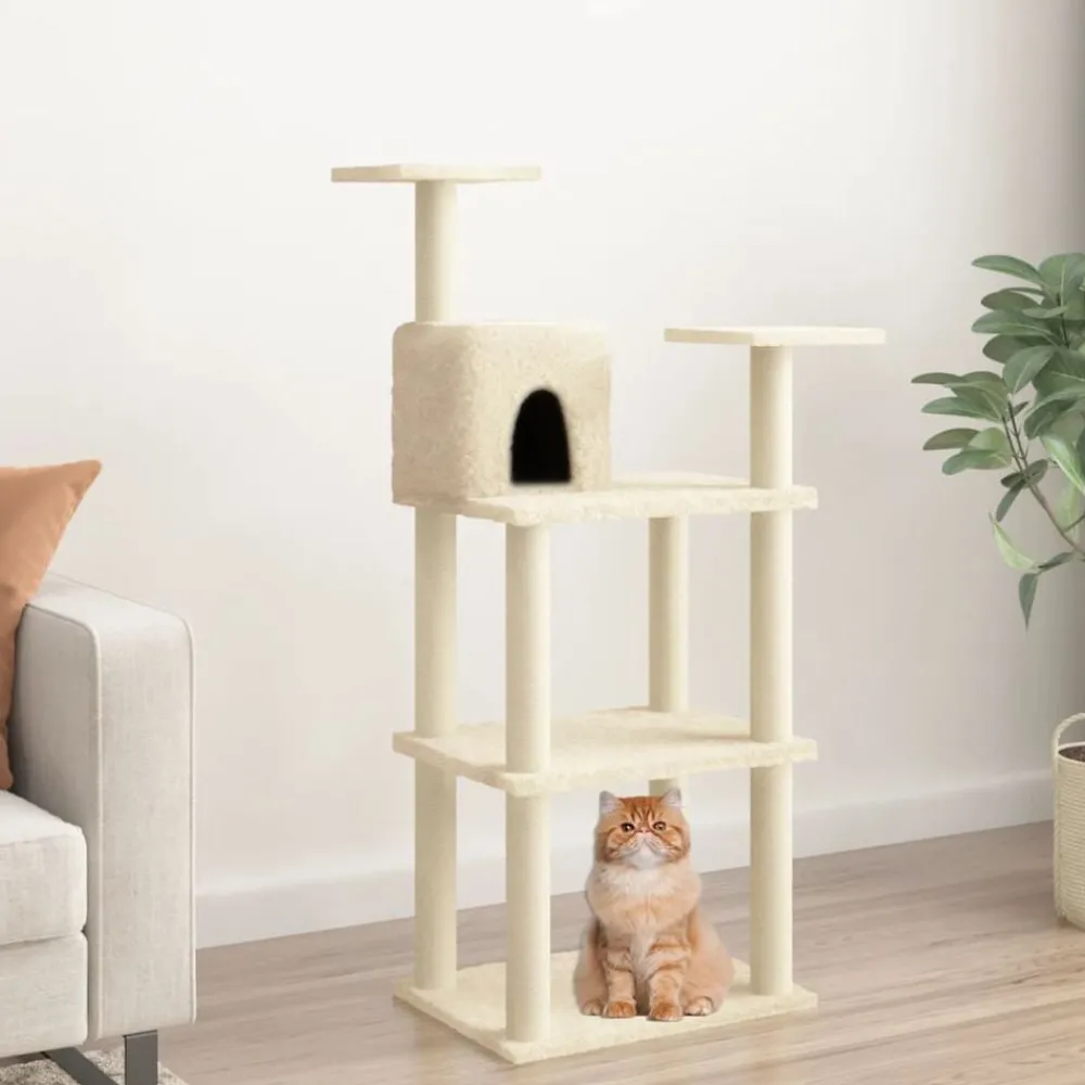 Articles Pour Animaux De Compagnie-vidaXL Arbre à chat avec griffoirs en sisal crème 118,5 cm Crème