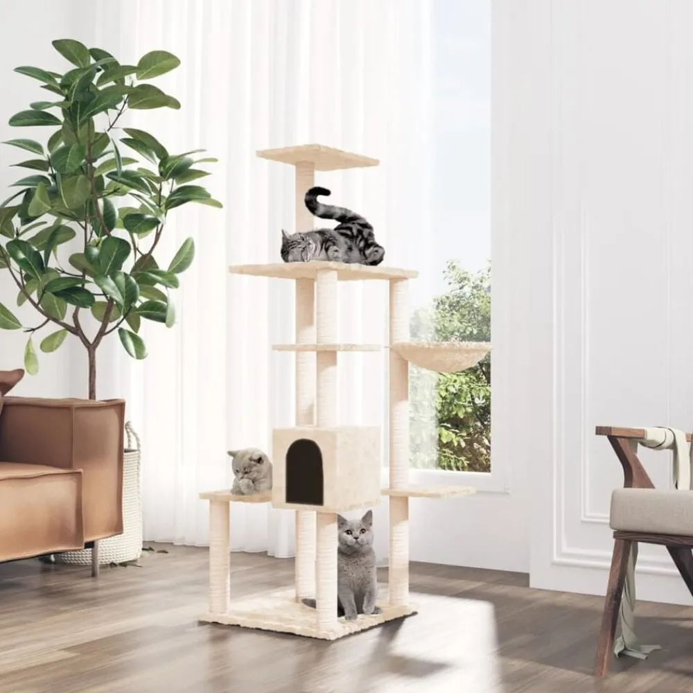 Articles Pour Animaux De Compagnie-vidaXL Arbre à chat avec griffoirs en sisal Crème 142 cm Crème