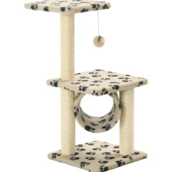 vidaXL Arbre à chat avec griffoirs en sisal 65 cm Beige Motif pattes