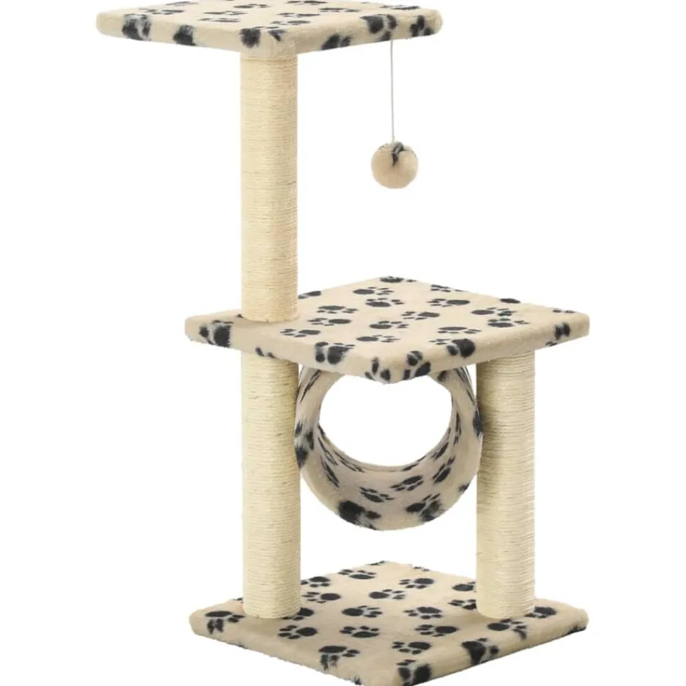 vidaXL Arbre à chat avec griffoirs en sisal 65 cm Beige Motif pattes