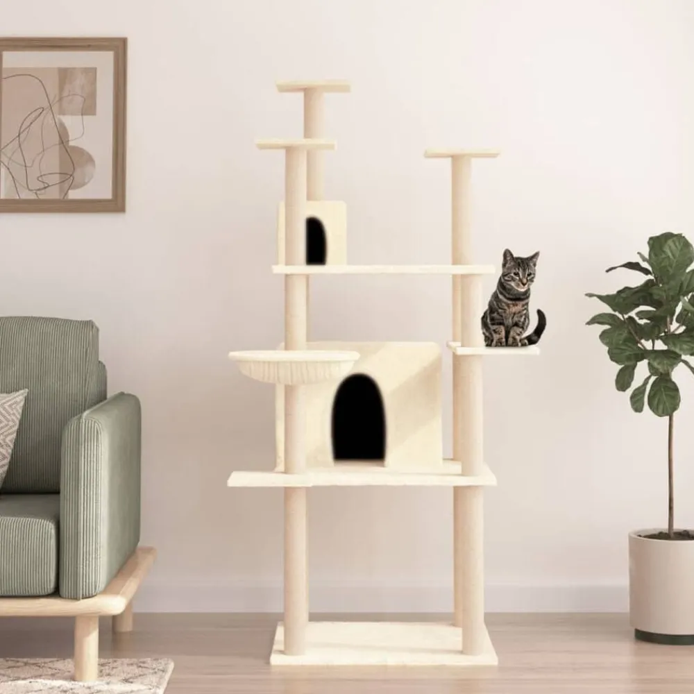 Articles Pour Animaux De Compagnie-vidaXL Arbre à chat avec griffoirs en sisal Crème 166 cm Crème