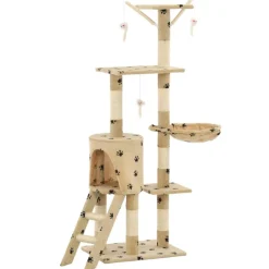 Articles Pour Animaux De Compagnie-vidaXL Arbre à chat avec griffoir en sisal 138cm Beige Motif de pattes Beige avec impressions de patte