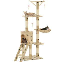Articles Pour Animaux De Compagnie-vidaXL Arbre à chat avec griffoir en sisal 138cm Beige Motif de pattes Beige avec impressions de patte