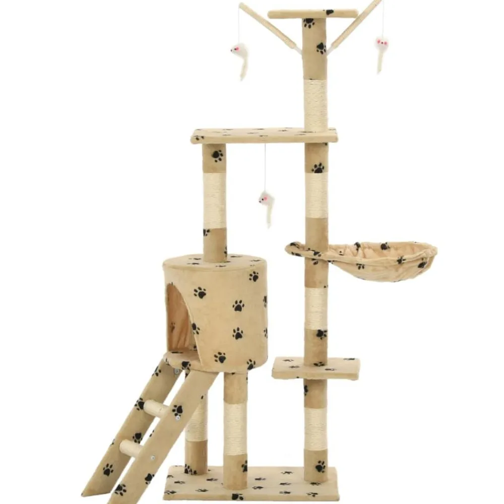Articles Pour Animaux De Compagnie-vidaXL Arbre à chat avec griffoir en sisal 138cm Beige Motif de pattes Beige avec impressions de patte