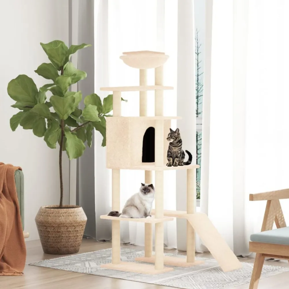 Articles Pour Animaux De Compagnie-vidaXL Arbre à chat avec griffoirs en sisal Crème 166 cm Crème