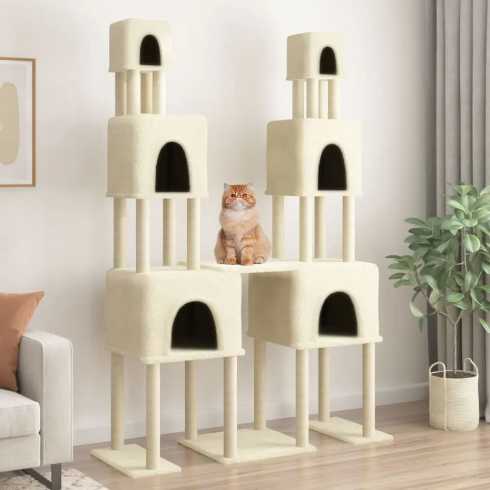 Articles Pour Animaux De Compagnie-vidaXL Arbre à chat avec griffoirs en sisal Crème 199 cm Crème