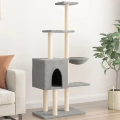 Articles Pour Animaux De Compagnie-vidaXL Arbre à chat avec griffoirs en sisal 145 cm Gris clair