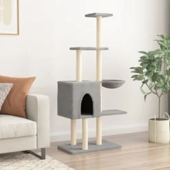 Articles Pour Animaux De Compagnie-vidaXL Arbre à chat avec griffoirs en sisal 145 cm Gris clair
