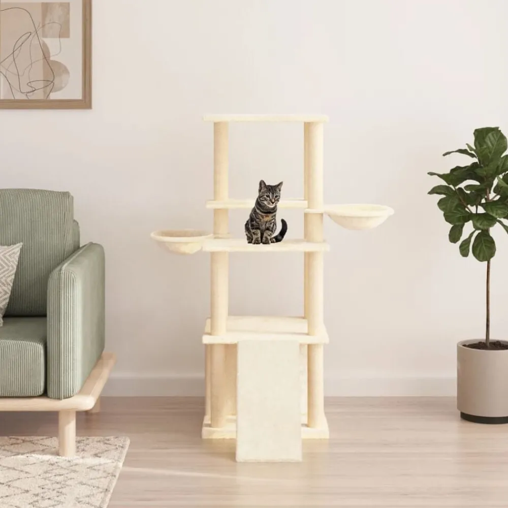 Articles Pour Animaux De Compagnie-vidaXL Arbre à chat avec griffoirs en sisal crème 133 cm Crème