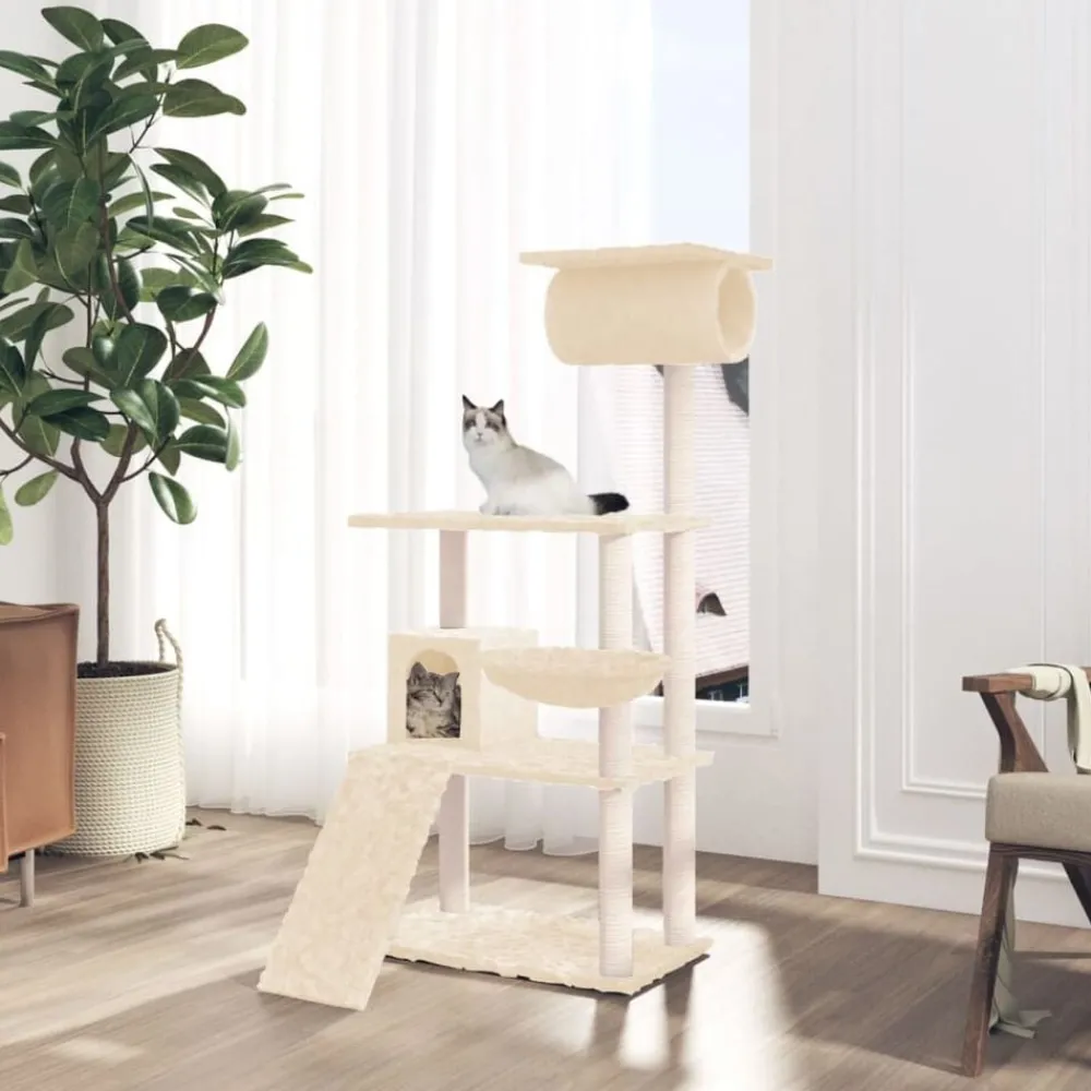 Articles Pour Animaux De Compagnie-vidaXL Arbre à chat avec griffoirs en sisal Crème 131 cm Crème