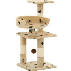 Articles Pour Animaux De Compagnie-vidaXL Arbre à chat et griffoirs en sisal 65 cm Beige Motif de pattes Jaune avec empreinte de pattes