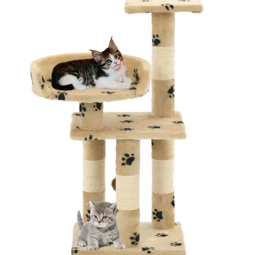 Articles Pour Animaux De Compagnie-vidaXL Arbre à chat et griffoirs en sisal 65 cm Beige Motif de pattes Jaune avec empreinte de pattes