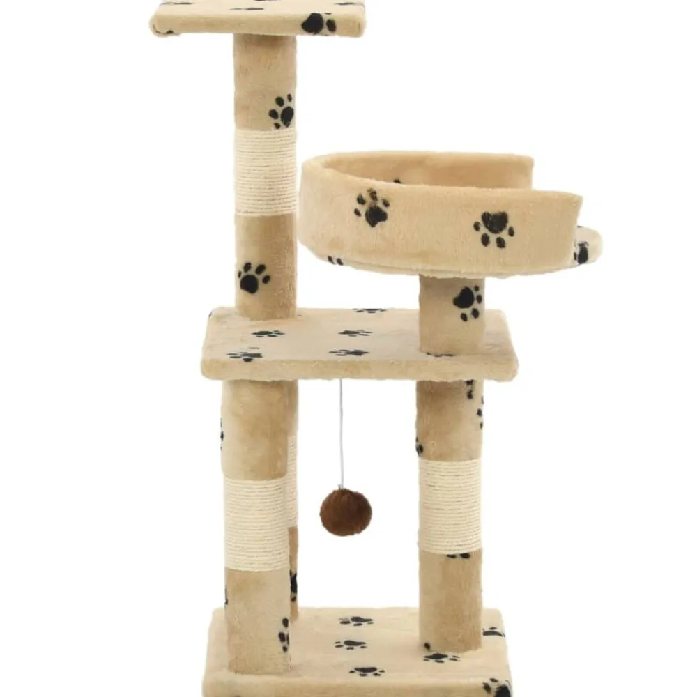 Articles Pour Animaux De Compagnie-vidaXL Arbre à chat et griffoirs en sisal 65 cm Beige Motif de pattes Jaune avec empreinte de pattes