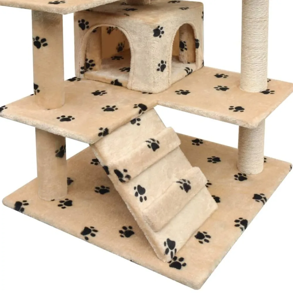 vidaXL Arbre à chat et griffoir Sisal 125cm Empreintes de pattes Beige