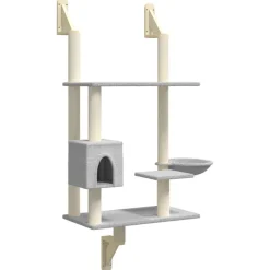 Articles Pour Animaux De Compagnie-vidaXL Arbre à chat mural avec griffoir 153 cm Gris clair