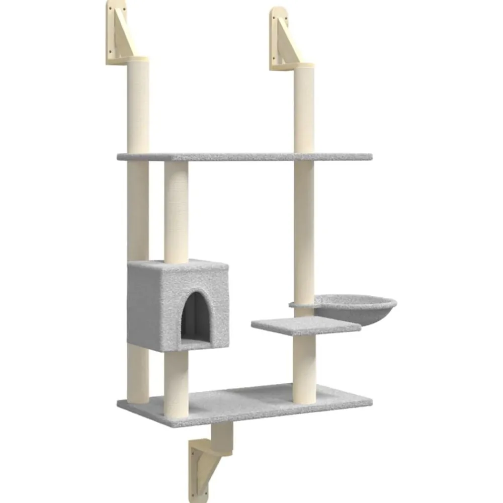 Articles Pour Animaux De Compagnie-vidaXL Arbre à chat mural avec griffoir 153 cm Gris clair
