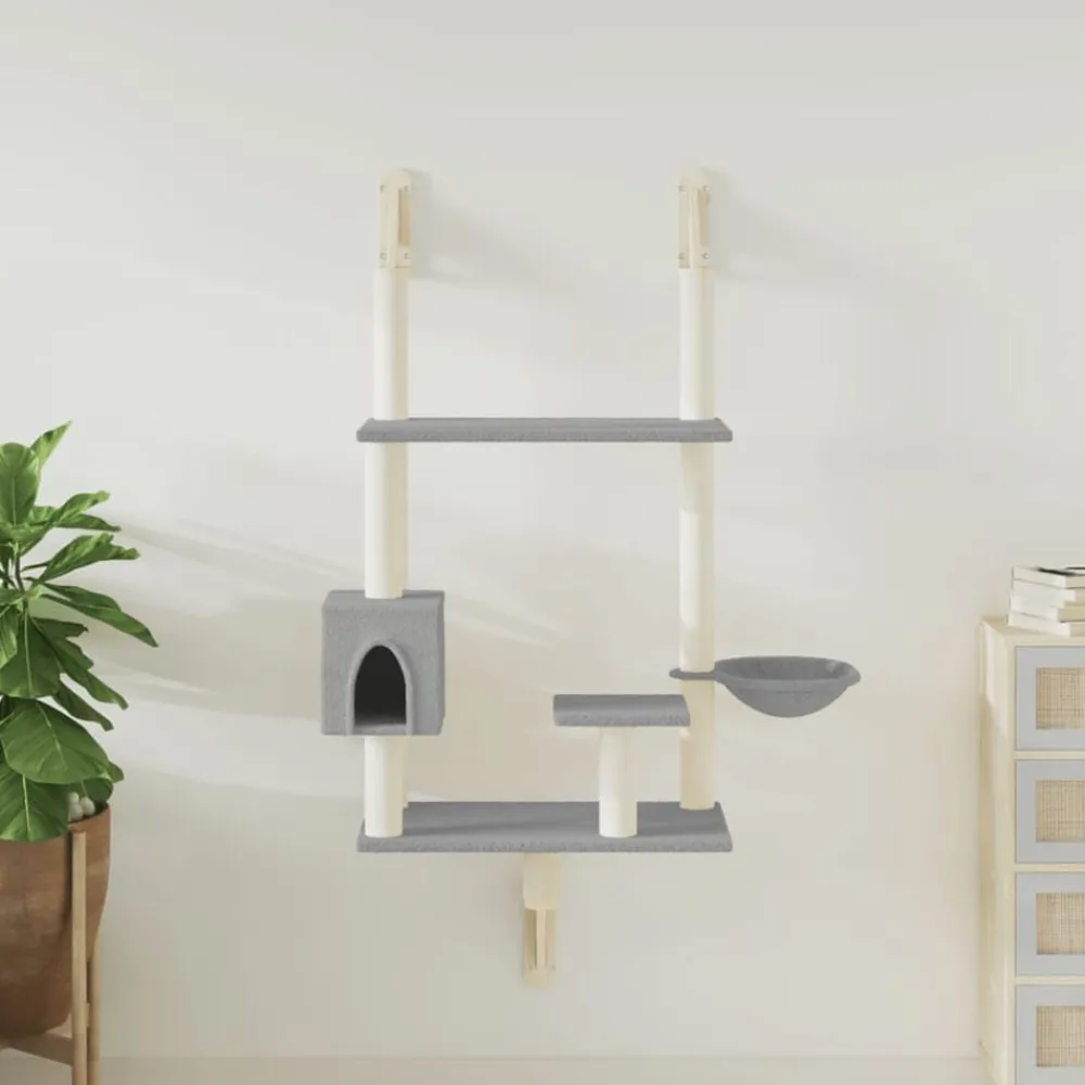Articles Pour Animaux De Compagnie-vidaXL Arbre à chat mural avec griffoir 153 cm Gris clair