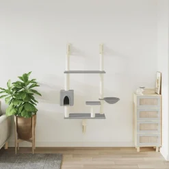 Articles Pour Animaux De Compagnie-vidaXL Arbre à chat mural avec griffoir 153 cm Gris clair