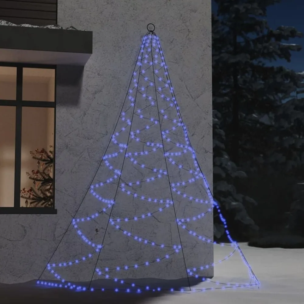 Luminaires-vidaXL Arbre mural avec crochet métallique 260 LED 3 m Int/Ext Bleu