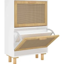 Produits Ménagers-vidaXL Armoire à chaussures 52x25x80 cm Bois d'ingénierie/rotin Blanc