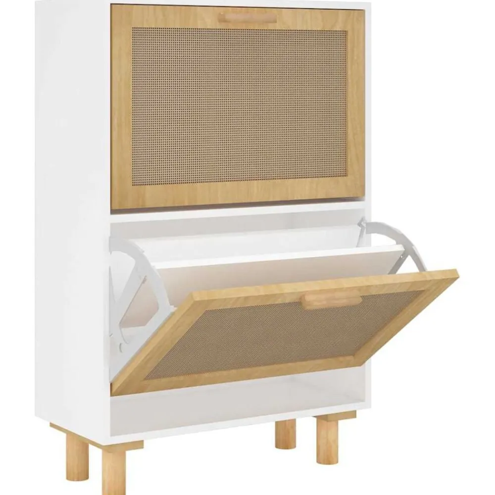 Produits Ménagers-vidaXL Armoire à chaussures 52x25x80 cm Bois d'ingénierie/rotin Blanc