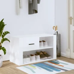 Produits Ménagers-vidaXL Armoire à chaussure 80x35x45 cm Bois ingénierie Blanc brillant