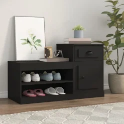 Produits Ménagers-vidaXL Armoire à chaussures 100x42x60 cm bois d'ingénierie Noir