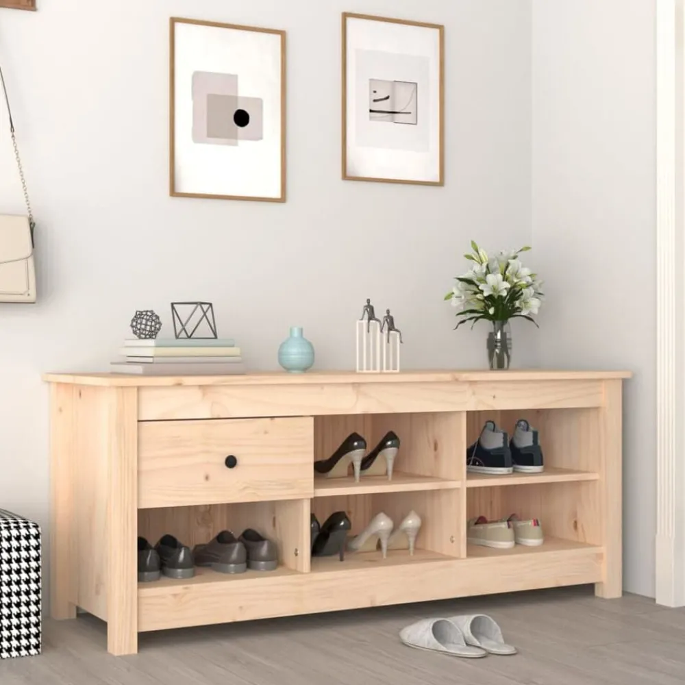 Produits Ménagers-vidaXL Armoire à chaussures 110x38x45,5 cm Bois de pin massif Naturel