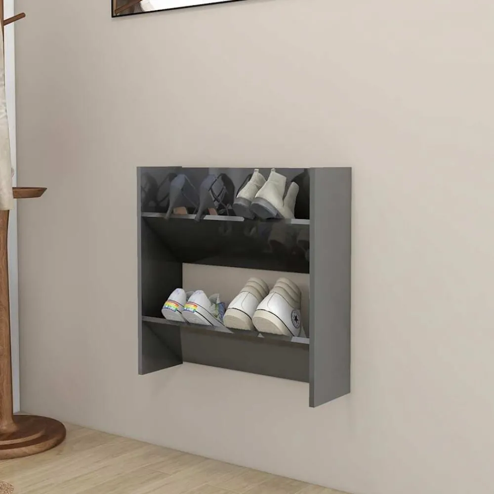 Produits Ménagers-vidaXL Armoire à chaussures murale bois d’ingénierie gris brillant