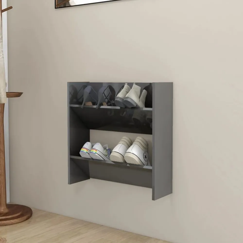 Produits Ménagers-vidaXL Armoire à chaussures murale bois d’ingénierie gris brillant
