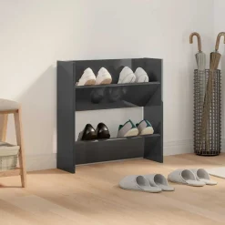 Produits Ménagers-vidaXL Armoire à chaussures murale bois d’ingénierie gris brillant