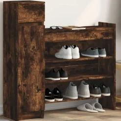 Produits Ménagers-vidaXL Armoire à chaussures chêne fumé bois d'ingénierie Ch&ecirc;ne fumé