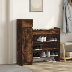 Produits Ménagers-vidaXL Armoire à chaussures chêne fumé bois d'ingénierie Ch&ecirc;ne fumé